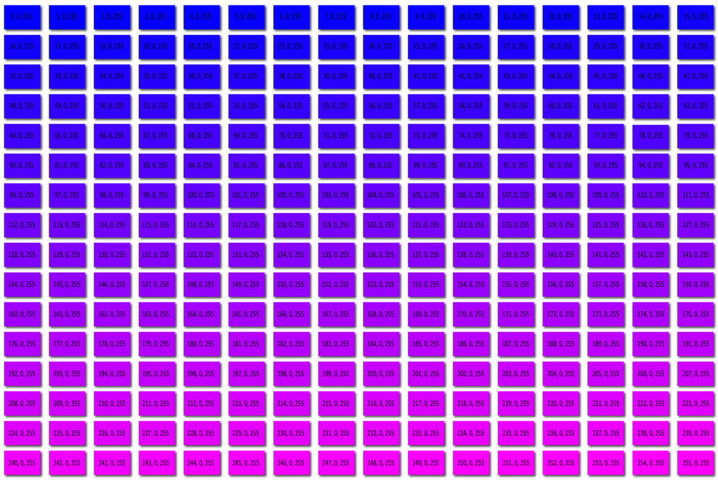 Vivid colour spectrum grid showcasing the lightcolourvision.org project's focus on vibrant light and colour visualization.