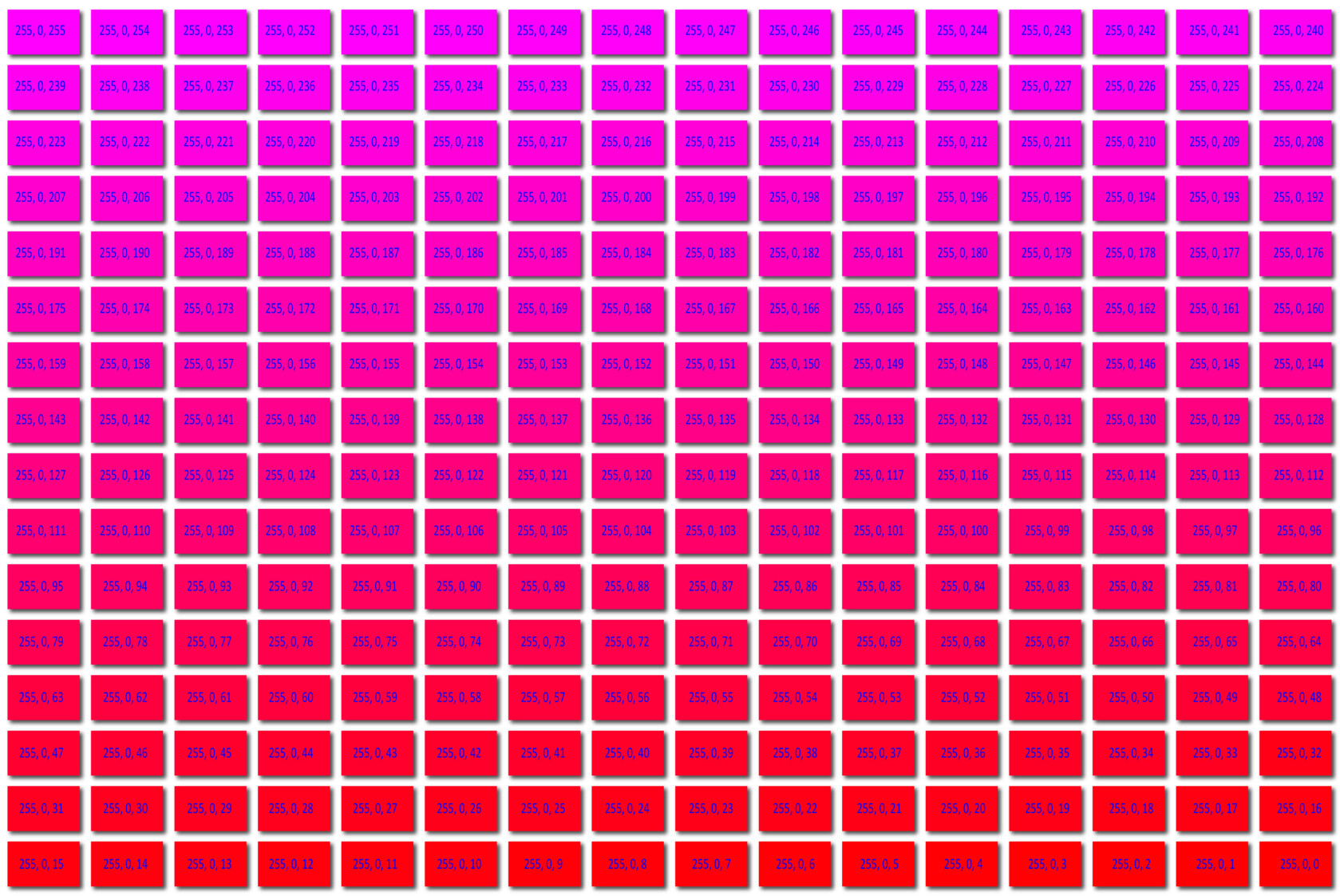 255, 0, 255 - colourful spectrum of light and colour representation.