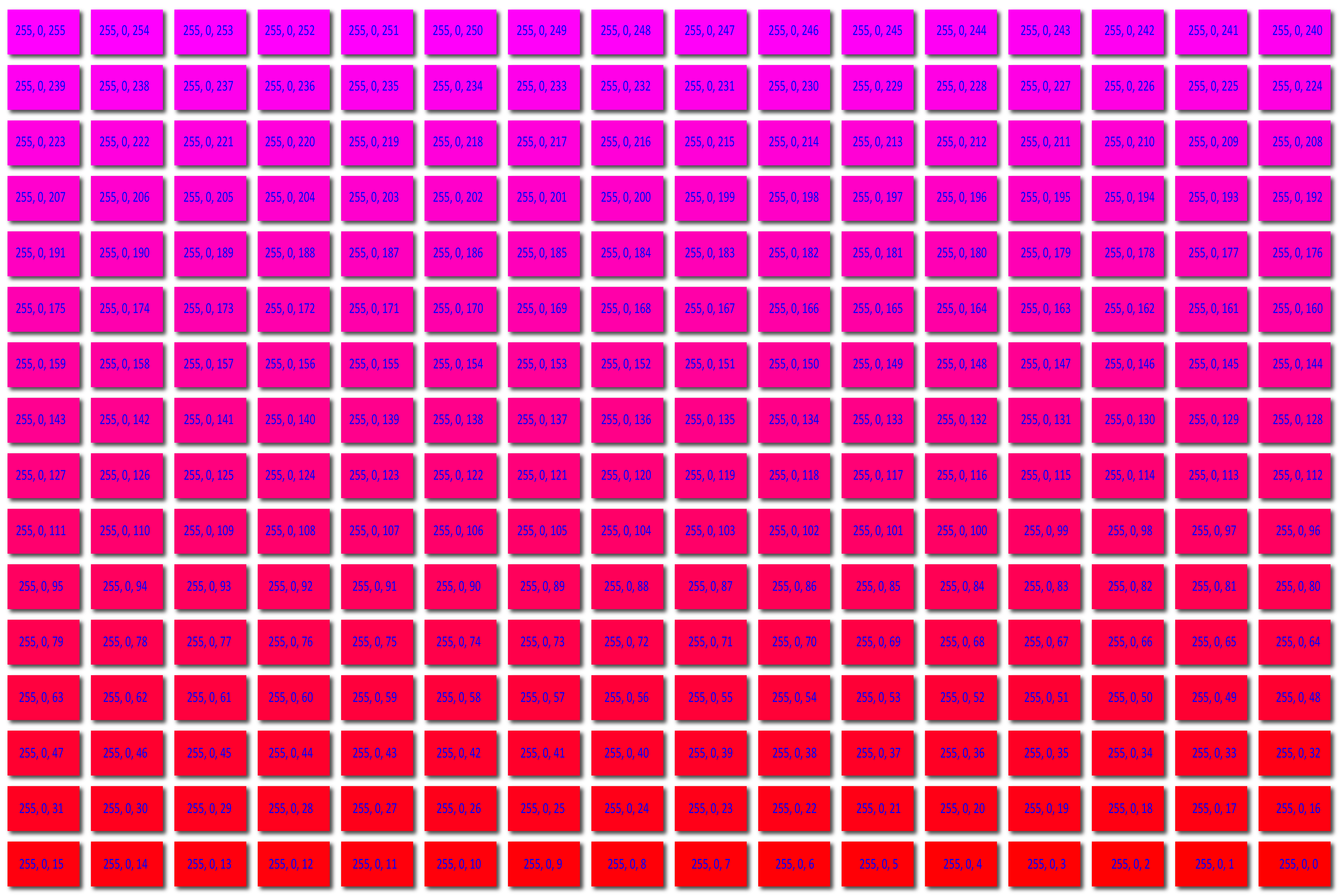 255, 0, 255 - colourful spectrum of light and colour representation.