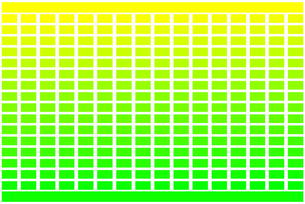 256 RGB Colours - Yellow to Green - Grid