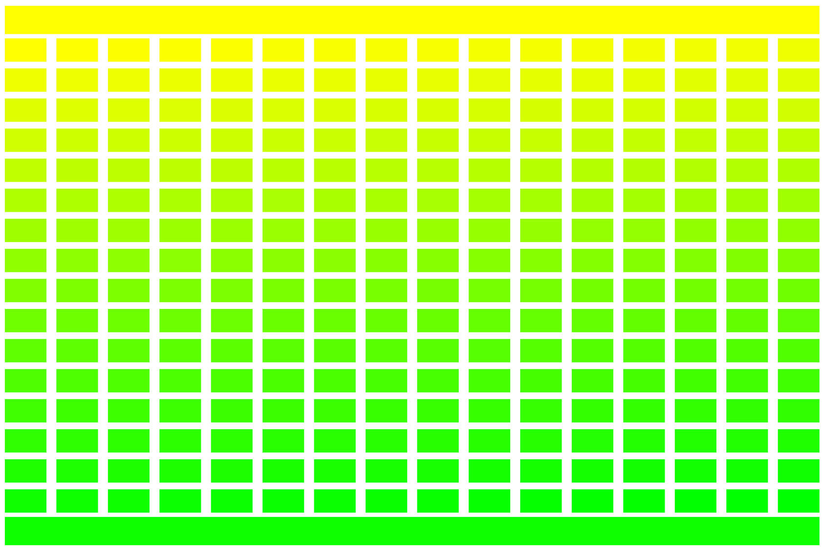 256 RGB Colours - Yellow to Green - Grid