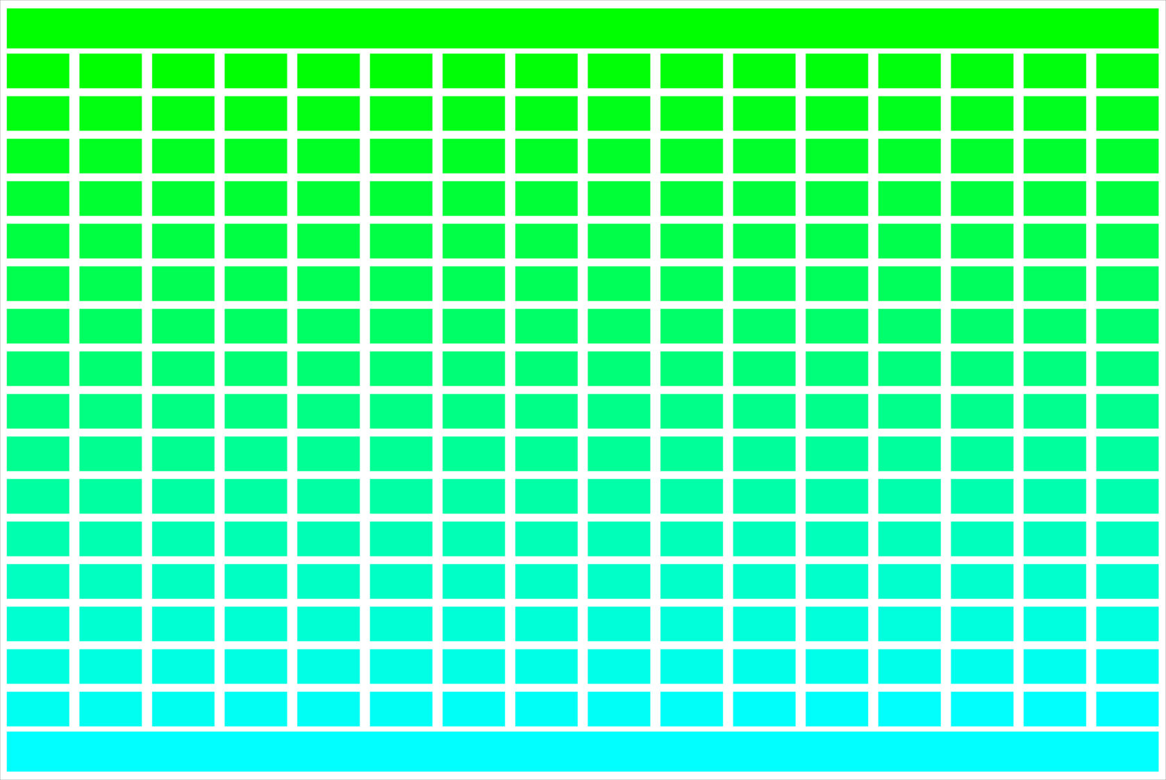 256 RGB Colours - Green to Cyan - Grid