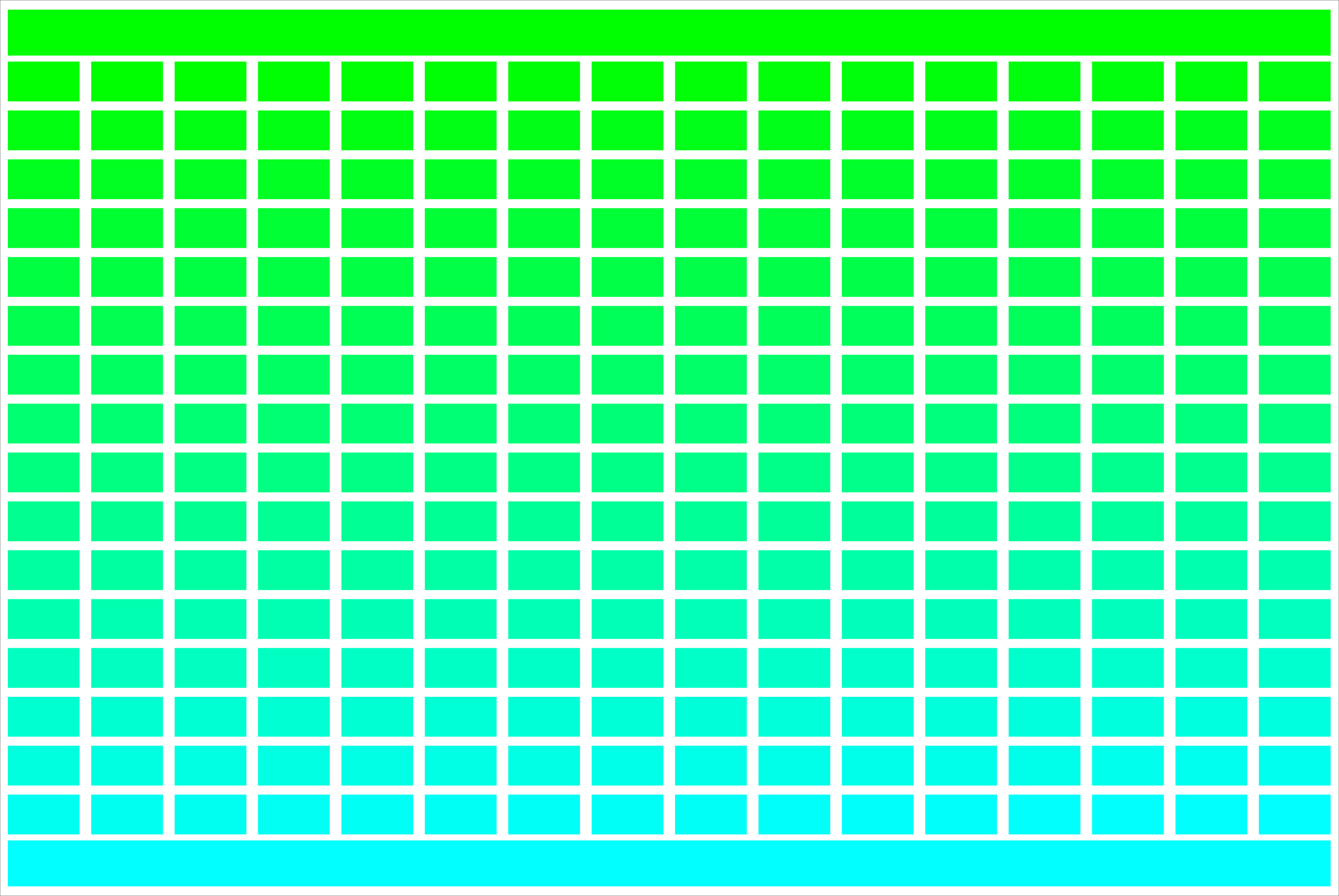 256 RGB Colours - Green to Cyan - Grid