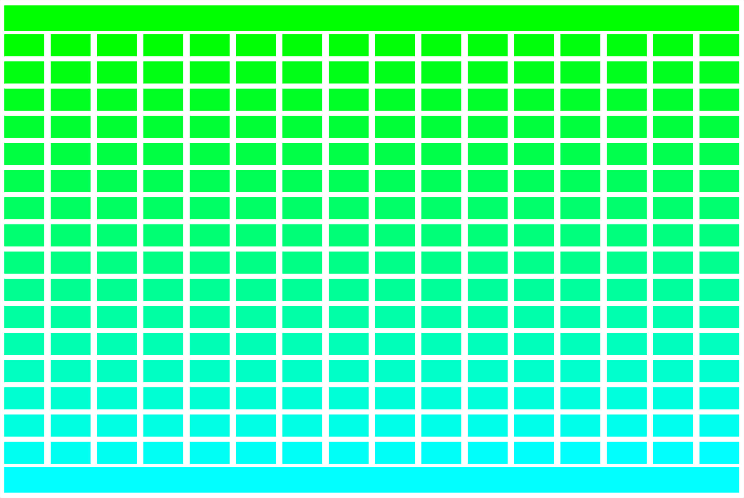 256 RGB Colours - Cyan to Blue - Grid