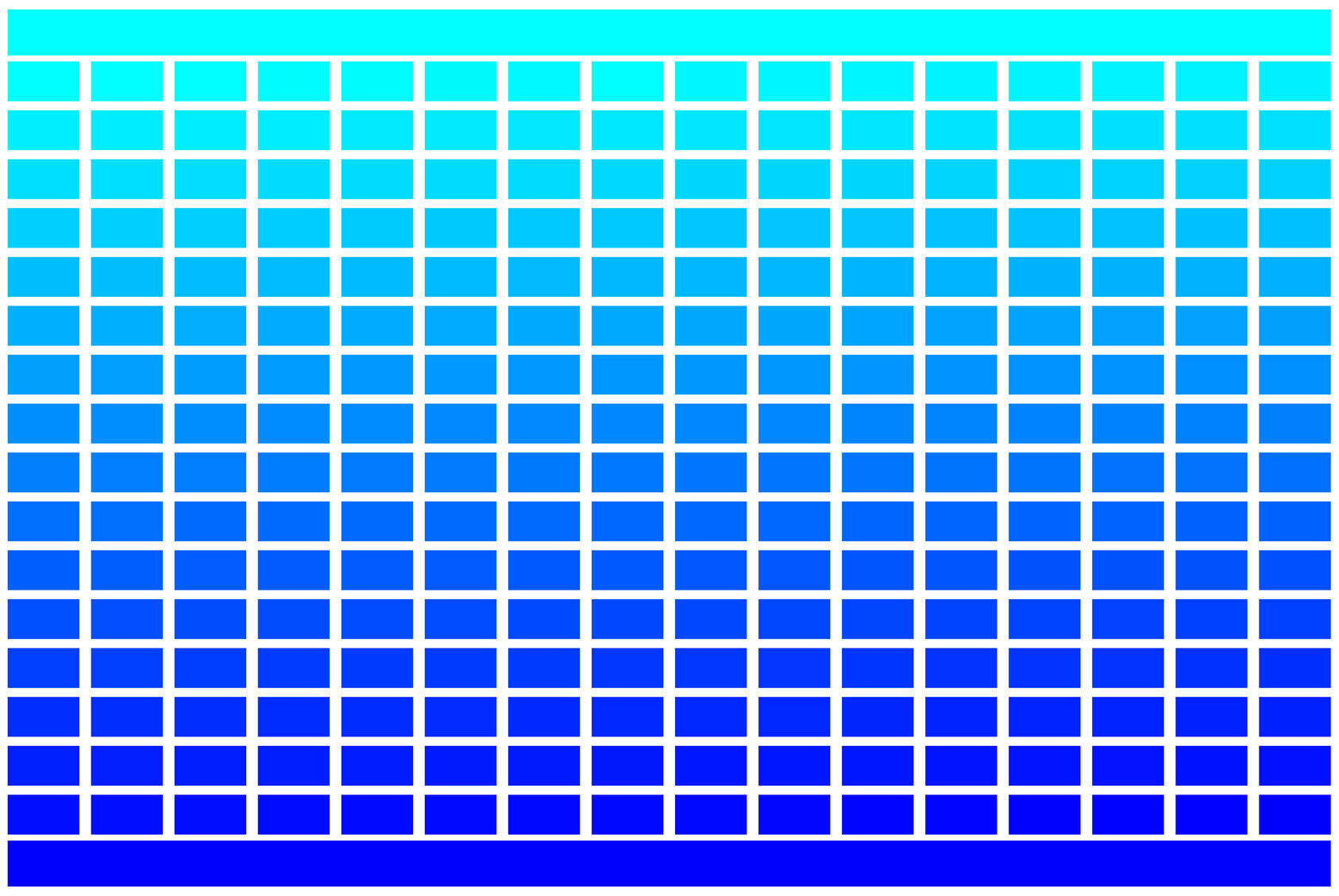 256 RGB Colours - Cyan to Blue - Grid