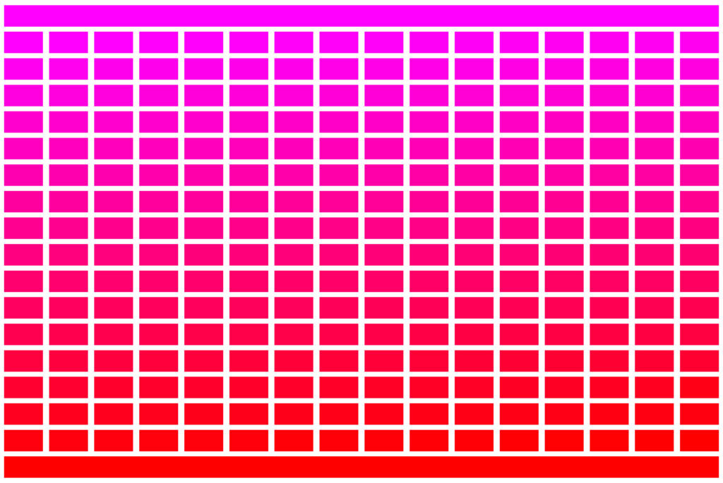 256 RGB Colours - Magenta to Red - Grid