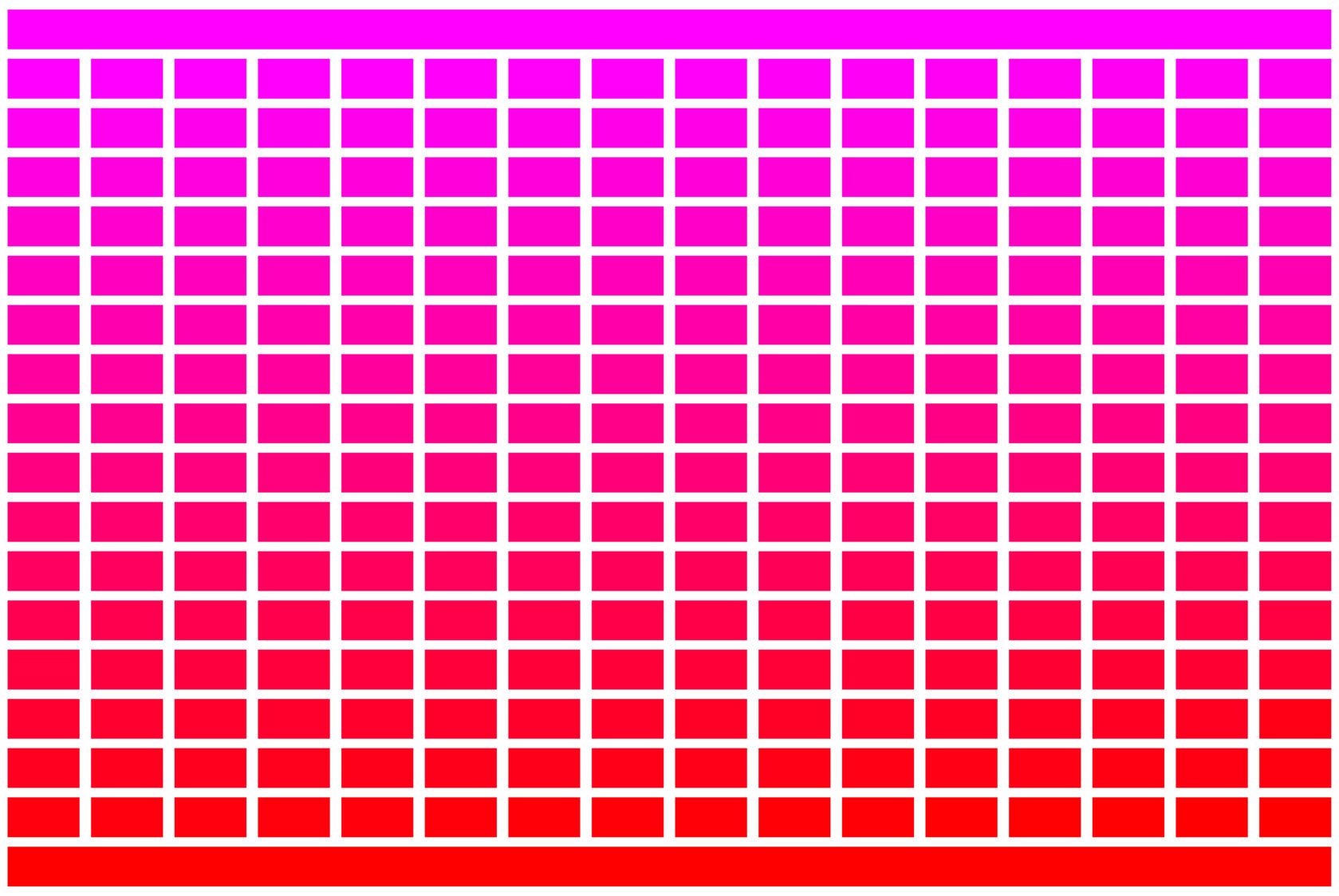 256 RGB Colours - Magenta to Red - Grid
