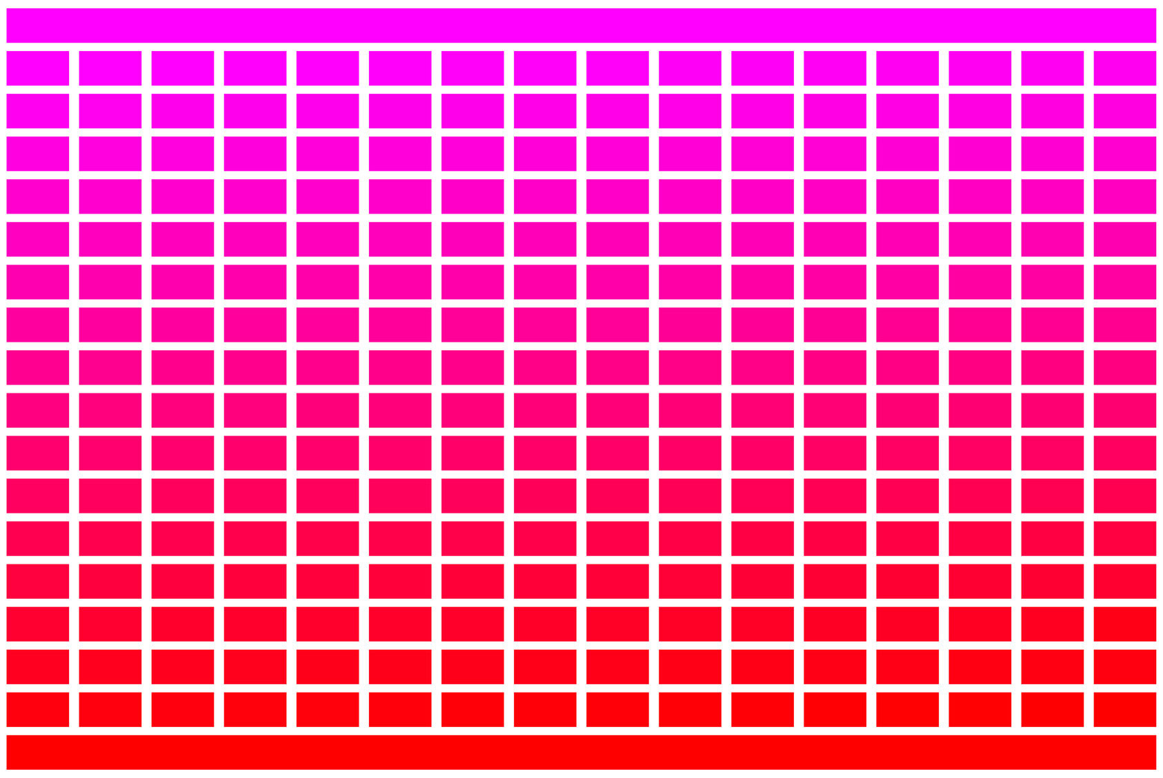 256 RGB Colours - Magenta to Red - Grid